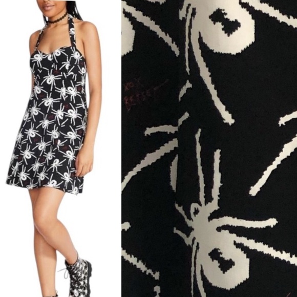 Betsy Johnson Halter Dress Pin Up Black Widow Spider XS - Picture 1 of 16